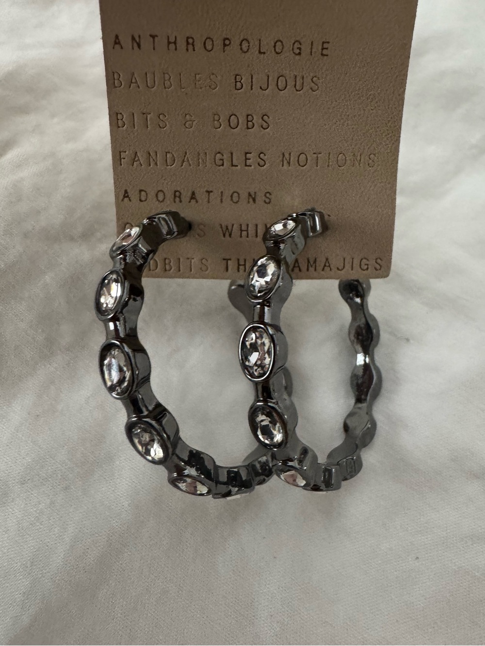 Dark Metal Rhinestone Hoop Earrings